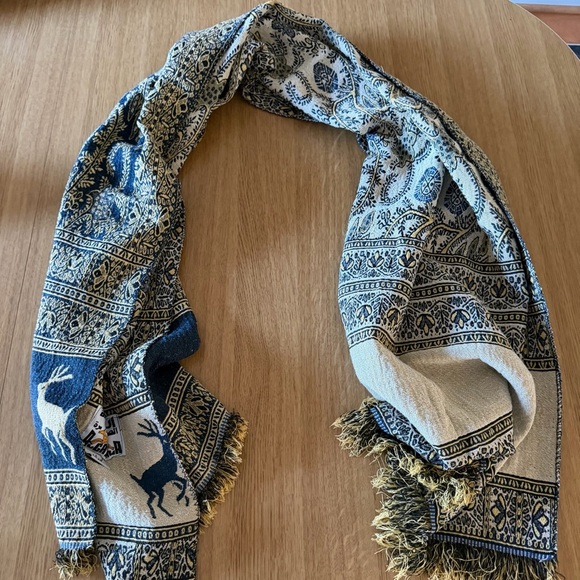 Vintage Authentic Egyptian Men's Blue and Cream Patterned Scarf Al Gazala Ataa - Picture 2 of 6